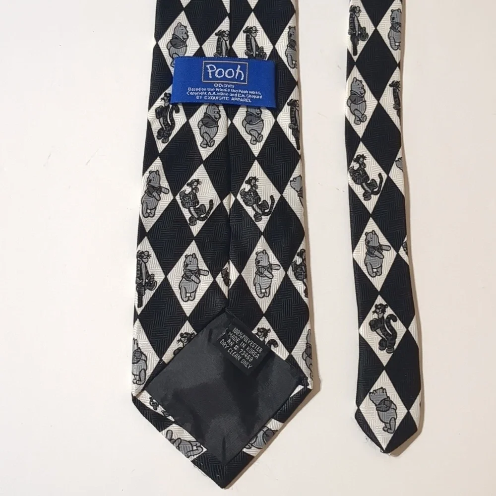 Winnie the Pooh black and white 100% polyester Disney tie